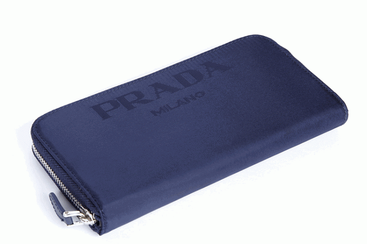 Prada Donna CERNIERA SU TRE LATI nylon Portafoglio 1M0506 in blu