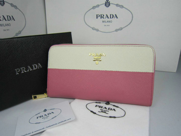 2013 Saffiano Prada Portafoglio 1818 Rosa/Bianco Cuoio