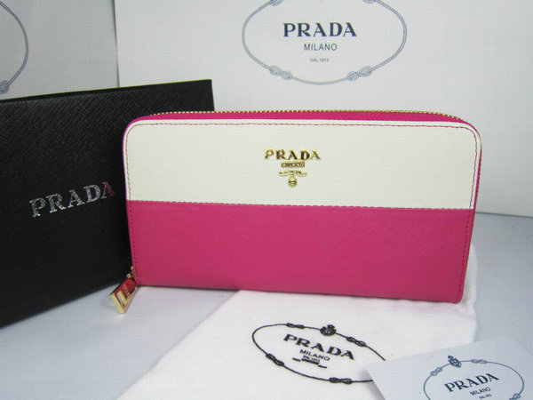 Prada 2013 Saffiano Portafoglio 1818 Rosa Rosso/Bianco Cuoio