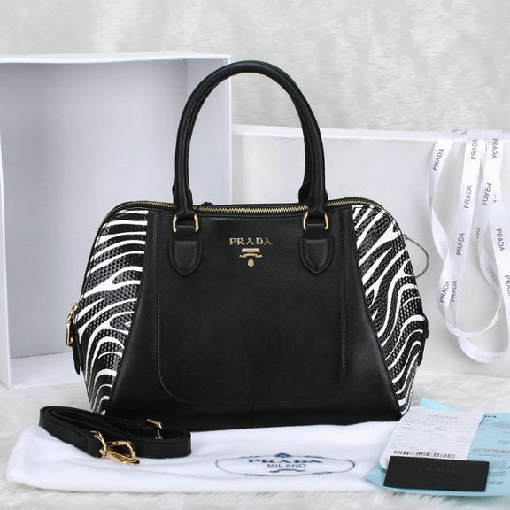 2014 Prada doppia zip Tote BN2282 in Black Leather