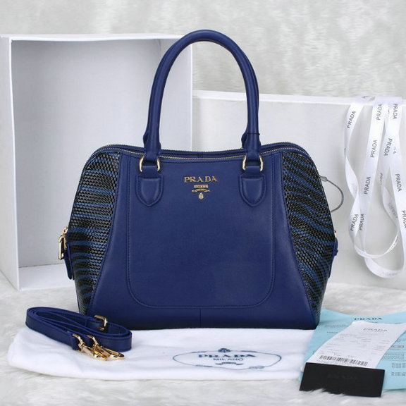 2014 Prada doppia zip Tote BN2282 in pelle blu