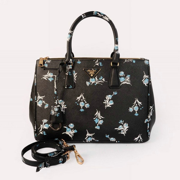 2014 Prada Saffiano Bouquet Stampato Tote BN2274 in Black