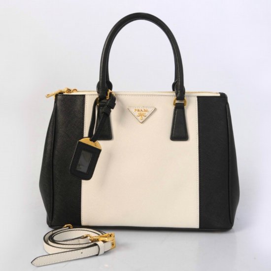 Prada 2013 Saffiano Lux Tote BN2274 Nero/Bianco Cuoio