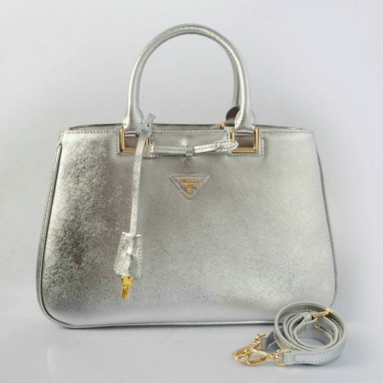 2013 Prada Saffiano Borse Bow Tote Argento Pelle di vitello