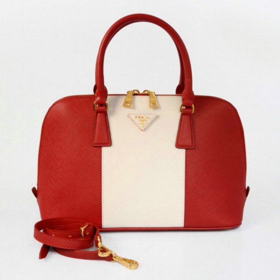 2013 Prada Saffiano Borse Two Handle BL0837 Rosso/Bianco Cuoio