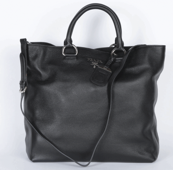 Prada Vitello Daino Tote BN1713 in nero con argento